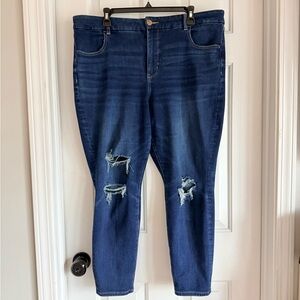 American Eagle Outfitters Dark Blue Distressed Curvy Jeggings